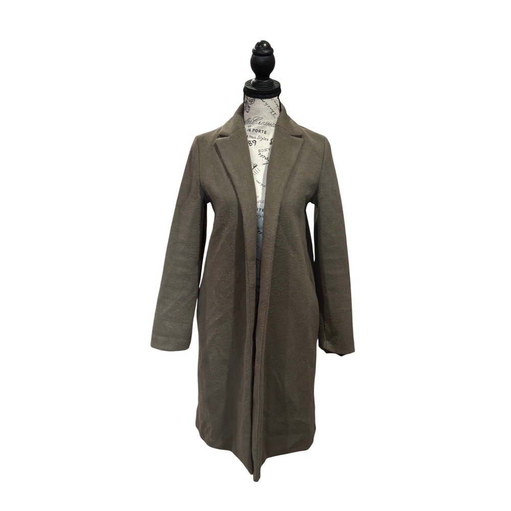 Zara Womens Small Taupe Brown Open Front Notched Lapel Knit Overcoat Coat